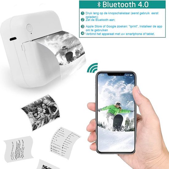 Draagbare Fotoprinter - Thermische Smartphoneprinter - Direct Printen - Draadloos via Bluetooth - Compact voor Onderweg