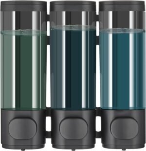 Wandgemonteerde shampoo en conditioner dispenser met 3 ruimtes zonder boren voor douche en badkamer
