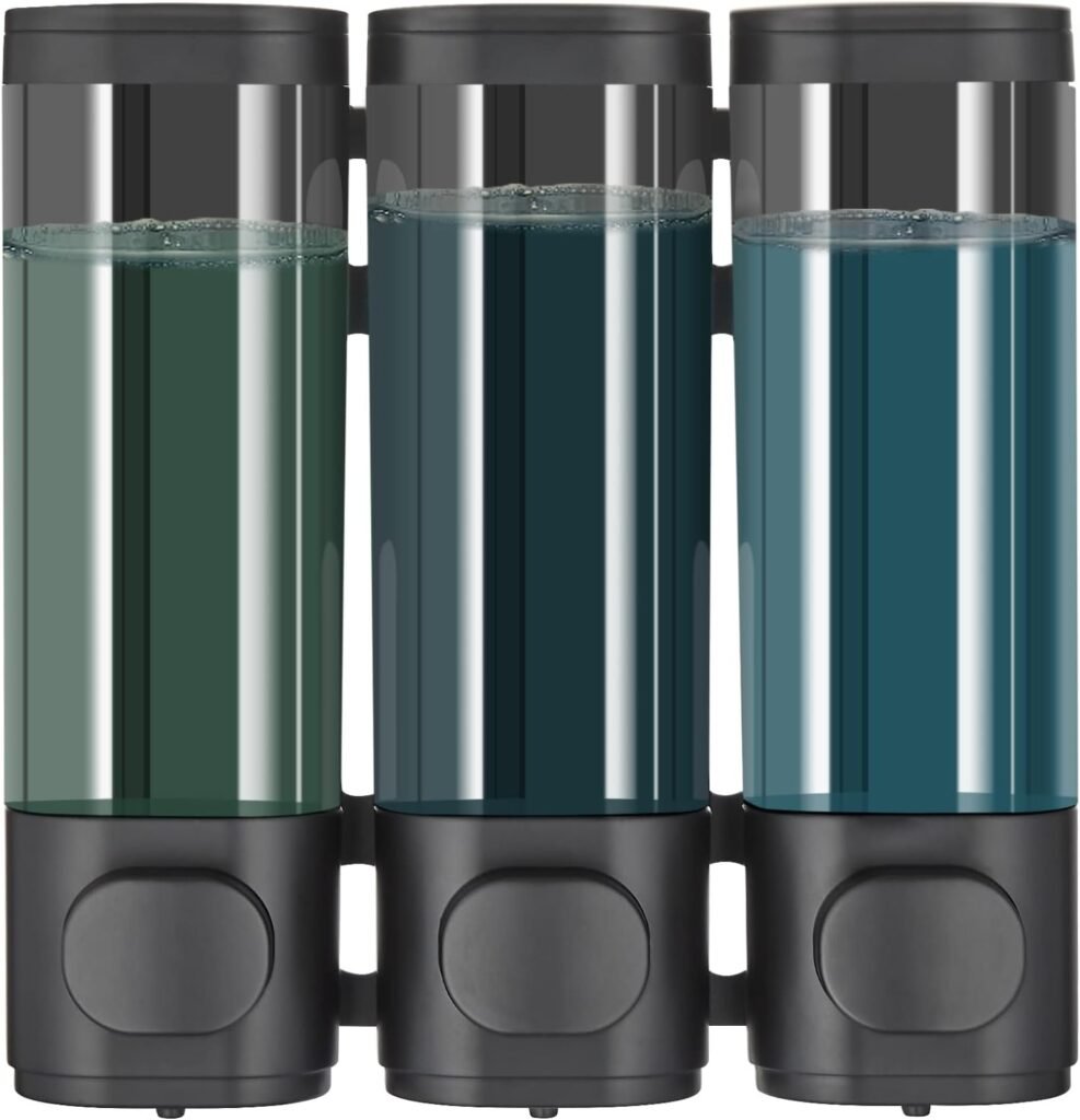 Wandgemonteerde shampoo en conditioner dispenser met 3 ruimtes zonder boren voor douche en badkamer