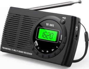 Draagbare DAB+ Radio met FM – Digitale Radio en Bluetooth Speaker – Dubbele Alarmklok en Sluimerfunctie – 40 Voorkeuzezenders, Kleurendisplay en Walnootlook