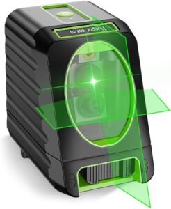 Zelfnivellerende Kruislijnlaser met Groene Laserstraal tot 45 Meter – Laserwaterpas en Uitlijnlaser – Horizontale en Verticale Lijn – Magnetische Montage en Rubberen Behuizing