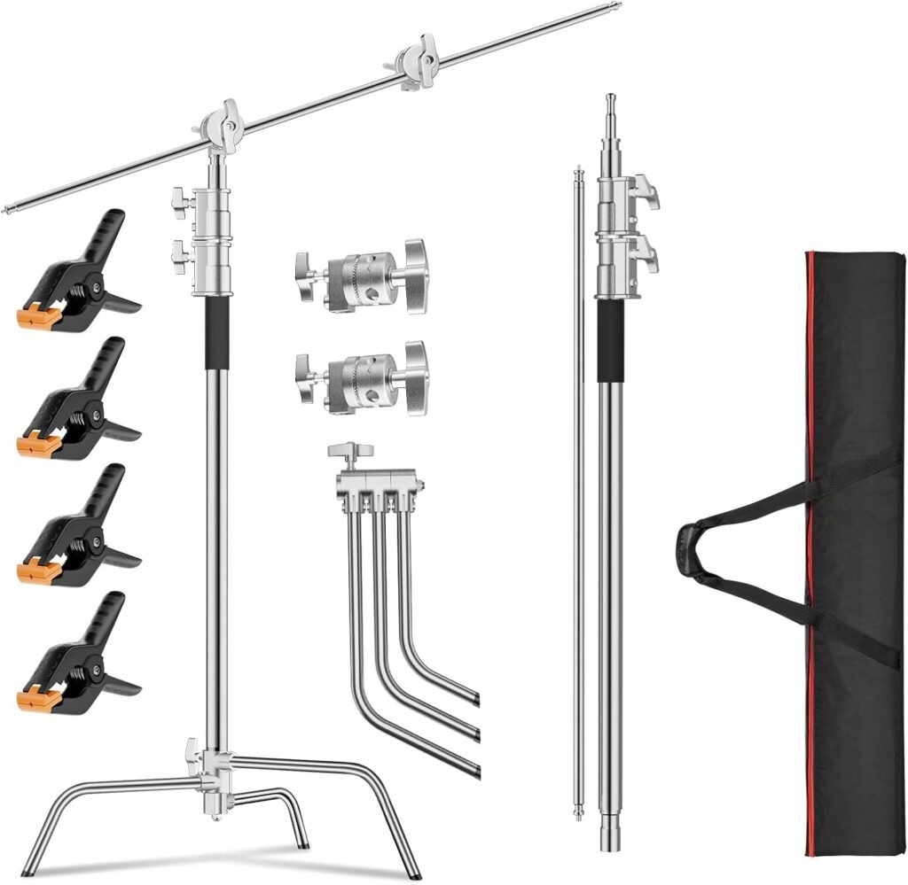 Verstelbaar lichtstatief van 300 cm met boomarm van 128 cm voor softbox, reflector en studiofotografie
