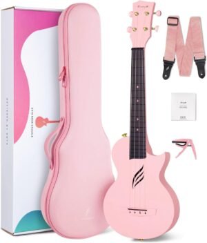 Reisukulele 23 inch van Carbon Fiber - Roze Beginners Ukelele met Cutaway - Waterdichte Ukulele Set met Hoes, Draagband, Capo en Extra Snaren