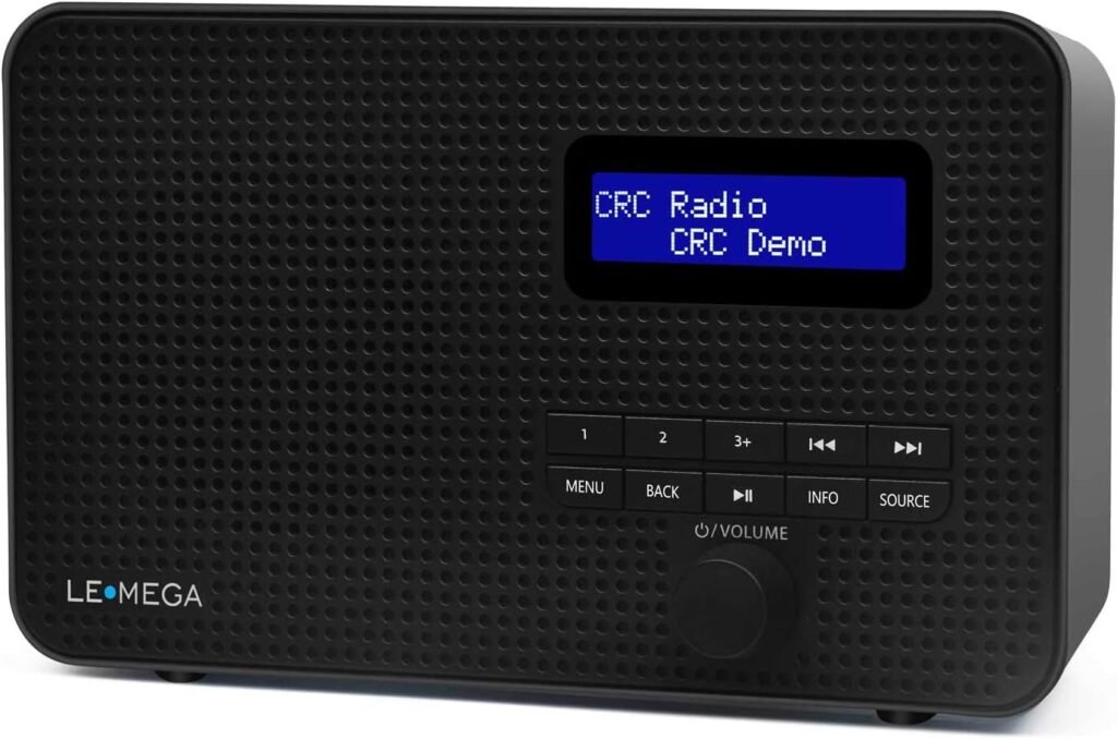 Draagbare zwarte DAB+ en FM-radio met LCD-display, dubbele alarmklok, slaaptimer en hoofdtelefoonaansluiting