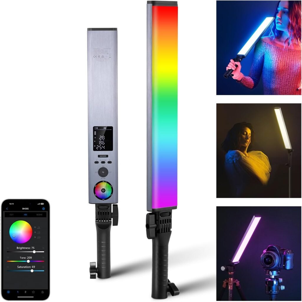 LED videolamp met handlichtstaaf en app-bediening voor video-opnames, livestreaming en fotografie