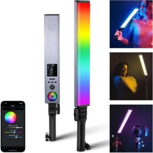LED Videolamp met Handlichtstaaf en App Bediening – Draagbare Videolamp – Fotografie, Video-opnames en Livestreaming