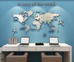 Wereldkaart Muursticker – Natuurlijke Wanddecoratie – Realistische Wereldkaart – Milieuvriendelijk Interieur – 280 x 174 cm