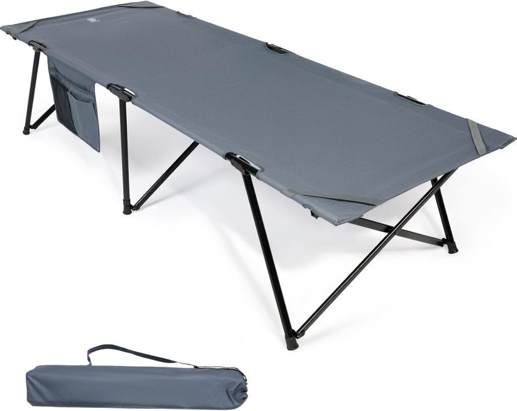 Opvouwbaar campingbed met zijvak, lichtgewicht en draagbaar voor kamperen en reizen