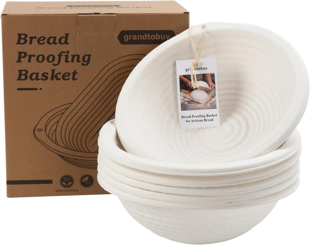 Ronde pulp zuurdesem rijsmanden 10 inch set van 6 met 30 wegwerpvoeringen en opbergtas