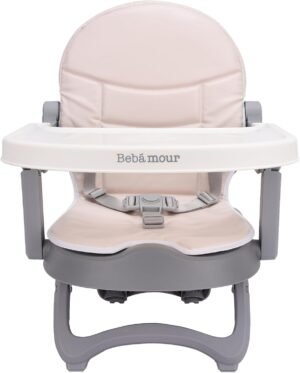 Baby reisstoel met beige zitkussen, verstelbare zitopties en compact draagbaar ontwerp