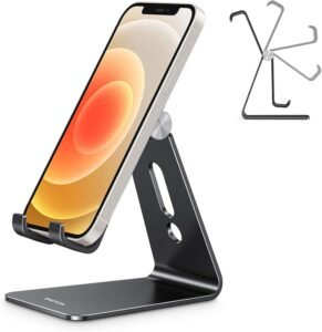 Verstelbare Telefoonhouder van Aluminium – Smartphone- en Tabletstandaard voor Bureau – Handsfree Bellen en Videobellen – Ergonomisch Design