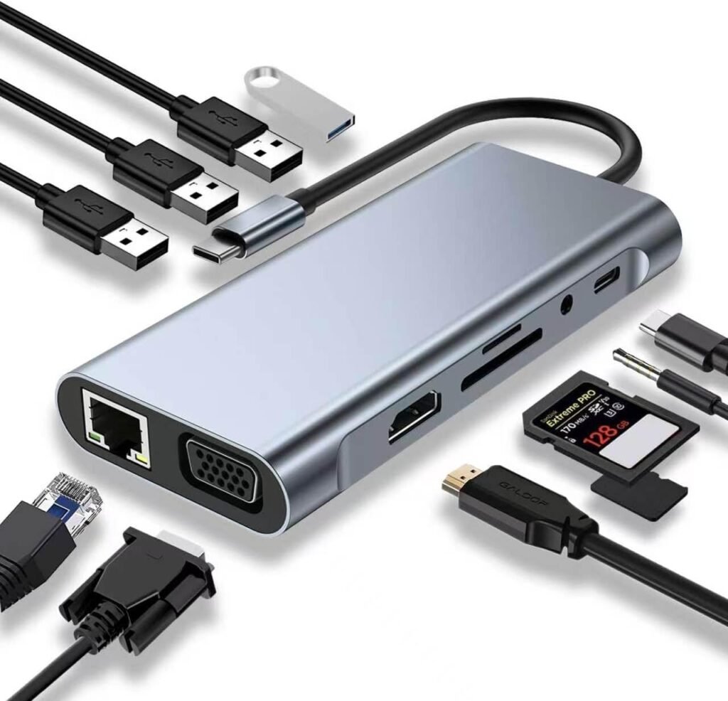 11-in-1 USB-C hub docking station met 4K HDMI, VGA, USB 3.0 en Gigabit Ethernet voor MacBook en USB-C apparaten