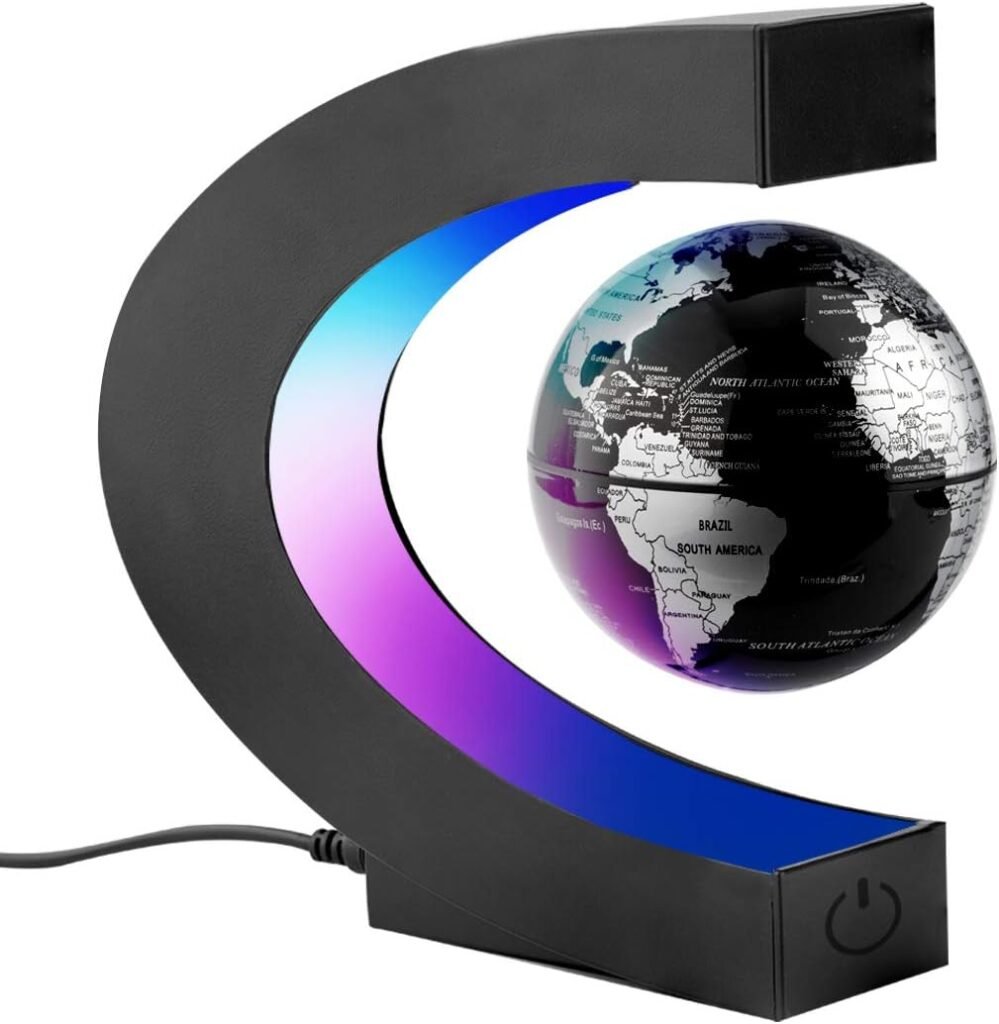 Zwevende wereldbol met magnetische levitatie en LED-verlichting, draadloos oplaadbare decoratieve globe voor educatie en geografie