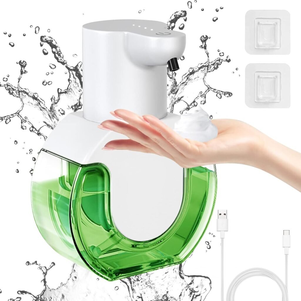 Automatische zeepdispenser 430 ml, oplaadbaar via USB, contactloze schuimdispenser voor keuken en badkamer met wandmontage of standaard
