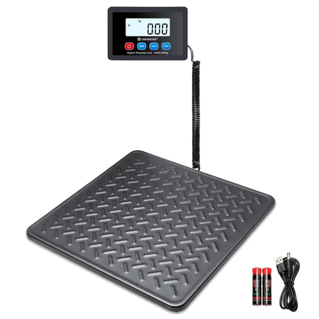 Pakketweegschaal 200 kg met LCD-display, digitale postweegschaal met 10 g nauwkeurigheid en tarra- en holdfunctie voor pakketten, verzenddozen en bagage