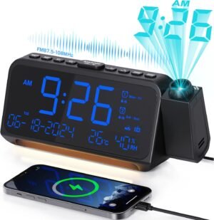 Radiowekker met USB-poort, tijdprojectie, temperatuur- en datumweergave, digitale wekker voor USB-opladen