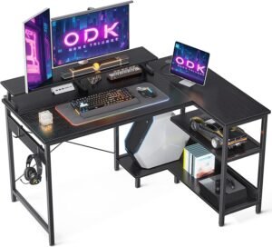 Computerd bureau met monitorstandaard en opbergruimte – Ergonomisch gaming- en werkbureau – Elektrisch in hoogte verstelbaar – Zwart 120 x 80 cm