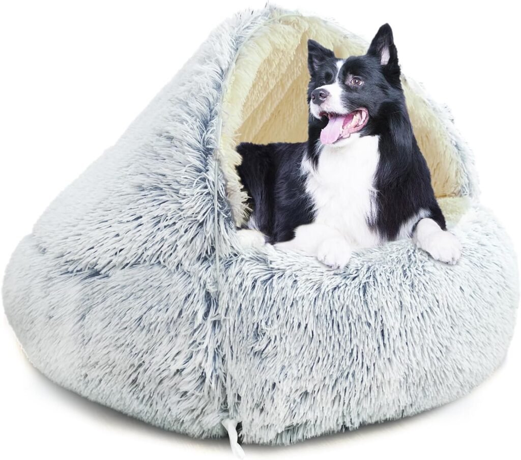 Fluffy hondenbed met kap en wasbare hoes voor honden tot 20 kg