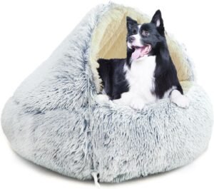 Hondenbed met Kap – Zacht Hondenkussen voor Honden tot 20 kg – Wasbare Hoes – Fluffy Comfortbed voor Huisdieren