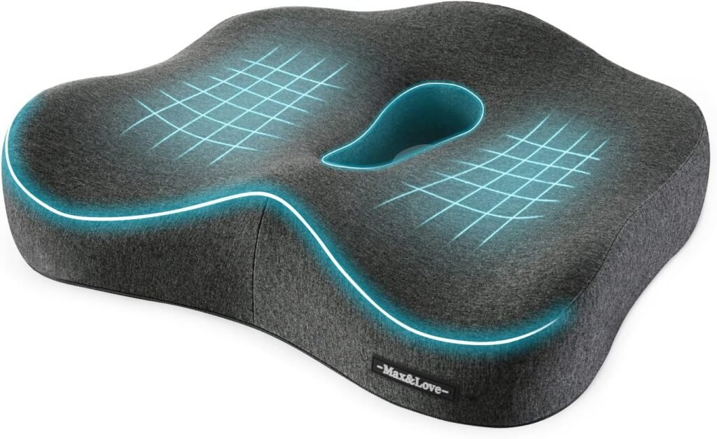 Memory foam zitkussen voor rugpijn en staartbeenpijn, heupvormend, donkergrijs
