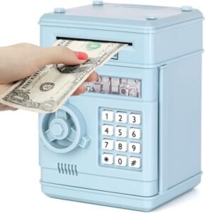 Kinder Spaarpot met Elektronisch Slot Blauw – Geldkistje met Code voor Munt- en Papiergeld – Geldkluisje voor Kinderen 3-12 Jaar