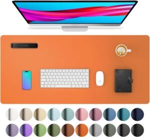 Bureau-onderlegger 80×40 cm Oranje – PU Leren Bureaumat – Waterdichte Muismat voor Bureau en Thuiswerkplek