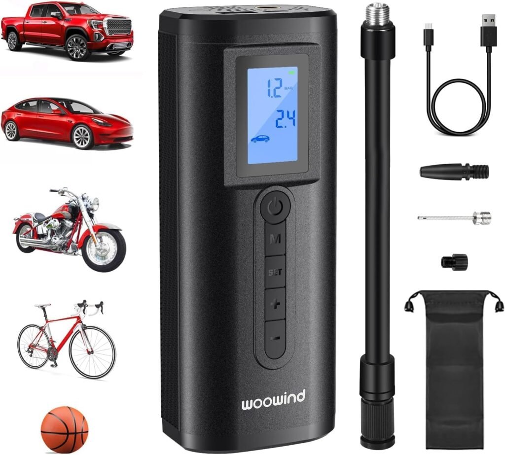 Elektrische draadloze oplaadbare bandenpomp met digitale drukmeter voor auto, fiets en motorfiets
