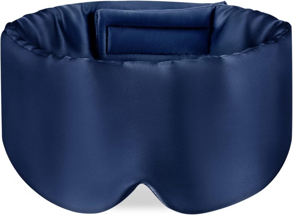 Zijden slaapmasker met verstelbare hoofdband voor mannen en vrouwen, marineblauw