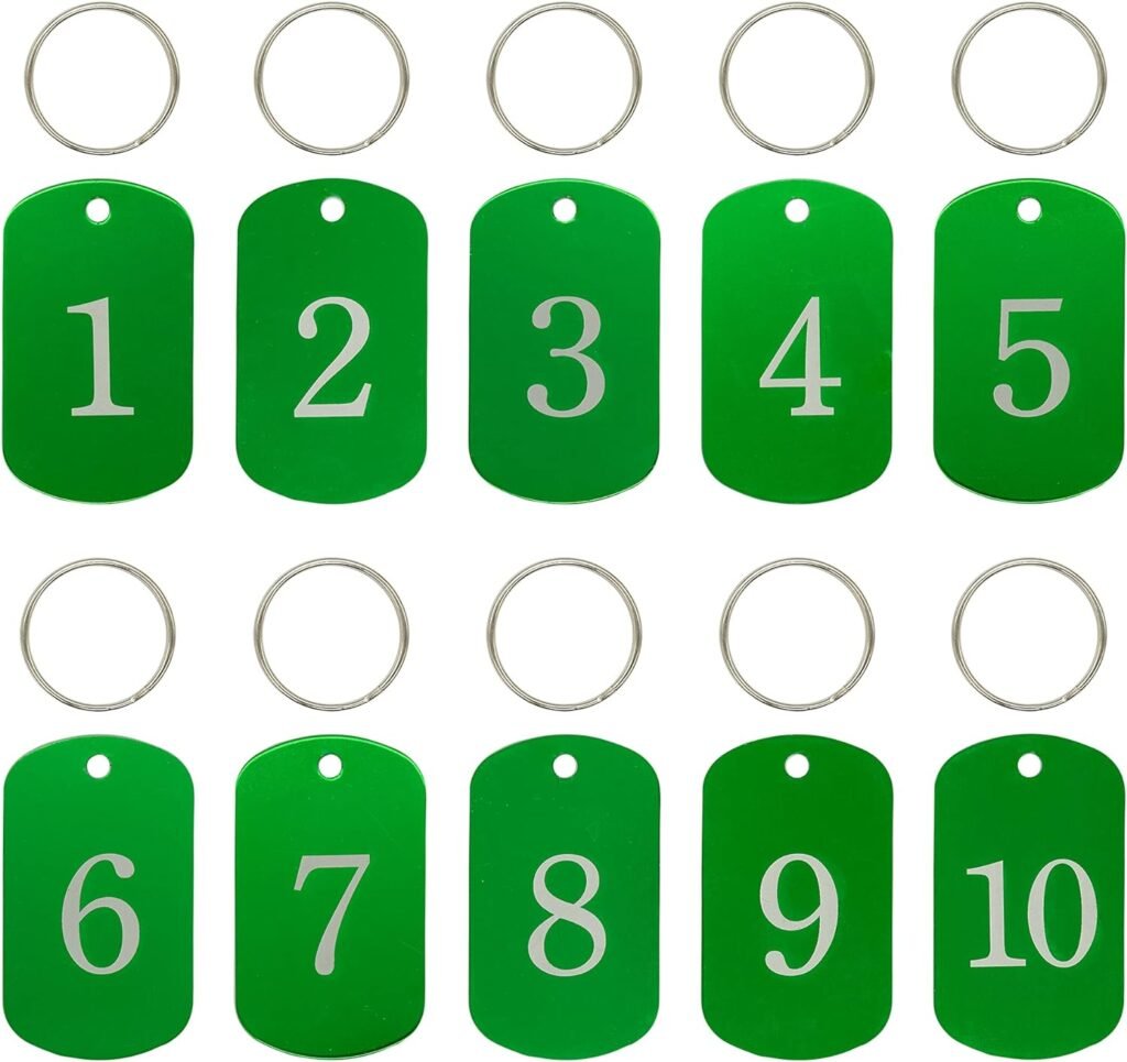 Aluminium nummerlabels en sleutelhangers set met gravure, genummerd van 1 tot 100
