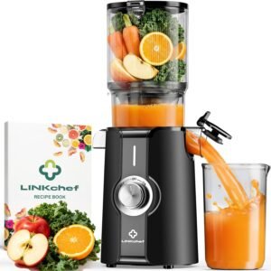 Zwarte slowjuicer 200 W met brede vulopening van 115 mm, 1,2 liter inhoud en BPA-vrij ontwerp voor fruit en groenten
