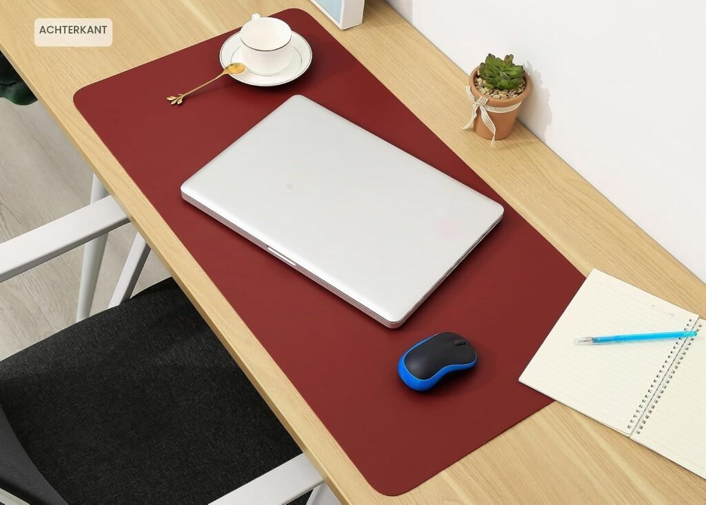 Lichtblauw en oranje bureau-onderlegger van PU-leer 90 x 43 cm, dubbelzijdig en antislip
