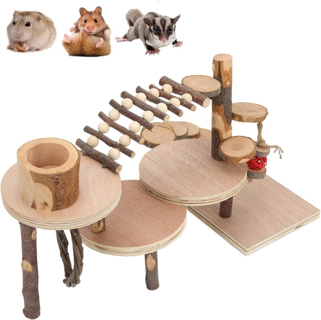 Hamster speeltuin met hellingen en speelgoed, interactieve speelplaats voor beweging en natuurlijk speelgedrag van hamsters