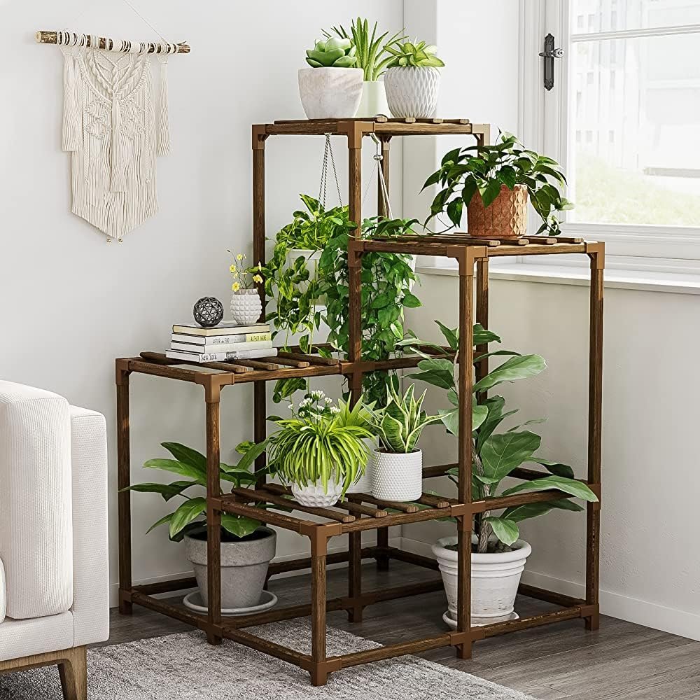4-laags plantenrek hoekmodel voor binnen en buiten, plantenstandaard voor balkon, terras, woonkamer en tuin