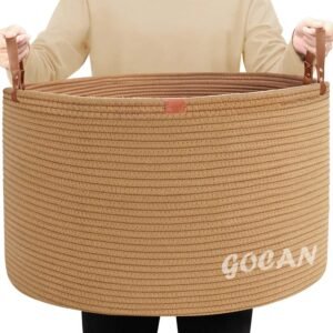 Grote Geweven Opbergmand Zwart – Handgemaakte Wasmand voor Kleding en Wasgoed – Opbergbak voor Dekens, Kussens en Speelgoed – (D55 x H35 cm)