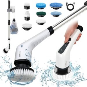 Elektrische Spinschrobber met Douchereiniger – Verwisselbare Borstelkoppen – Badkamerreiniger voor Douche en Tegels – Ergonomisch Ontwerp