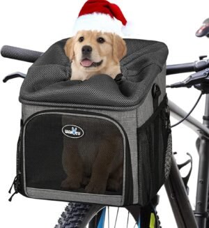 Hondenfietsmand voor Kleine Honden en Katten - Afneembare en Opvouwbare Fietsmand - Reflecterende Strepen en 2 Zijvakken