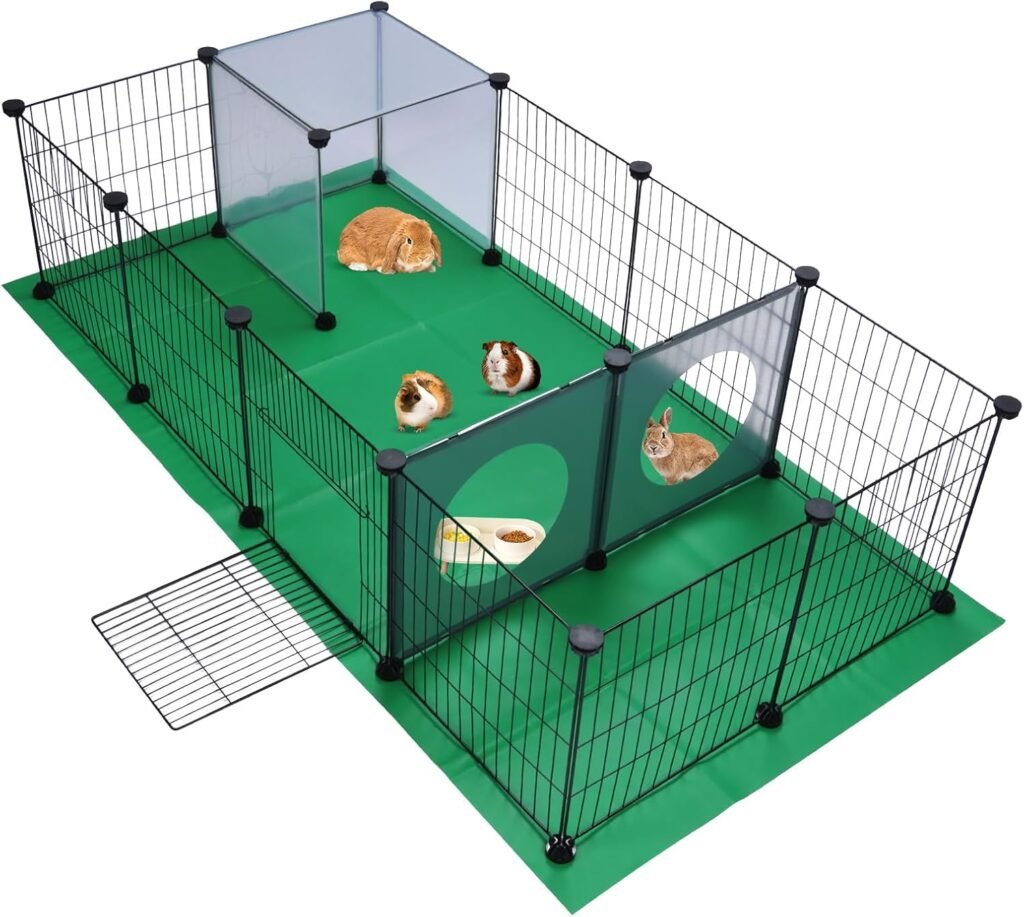 Caviaren met speelmat en 12-delige ijzeren roosterpanelen voor konijnen, puppy’s, katten en egels