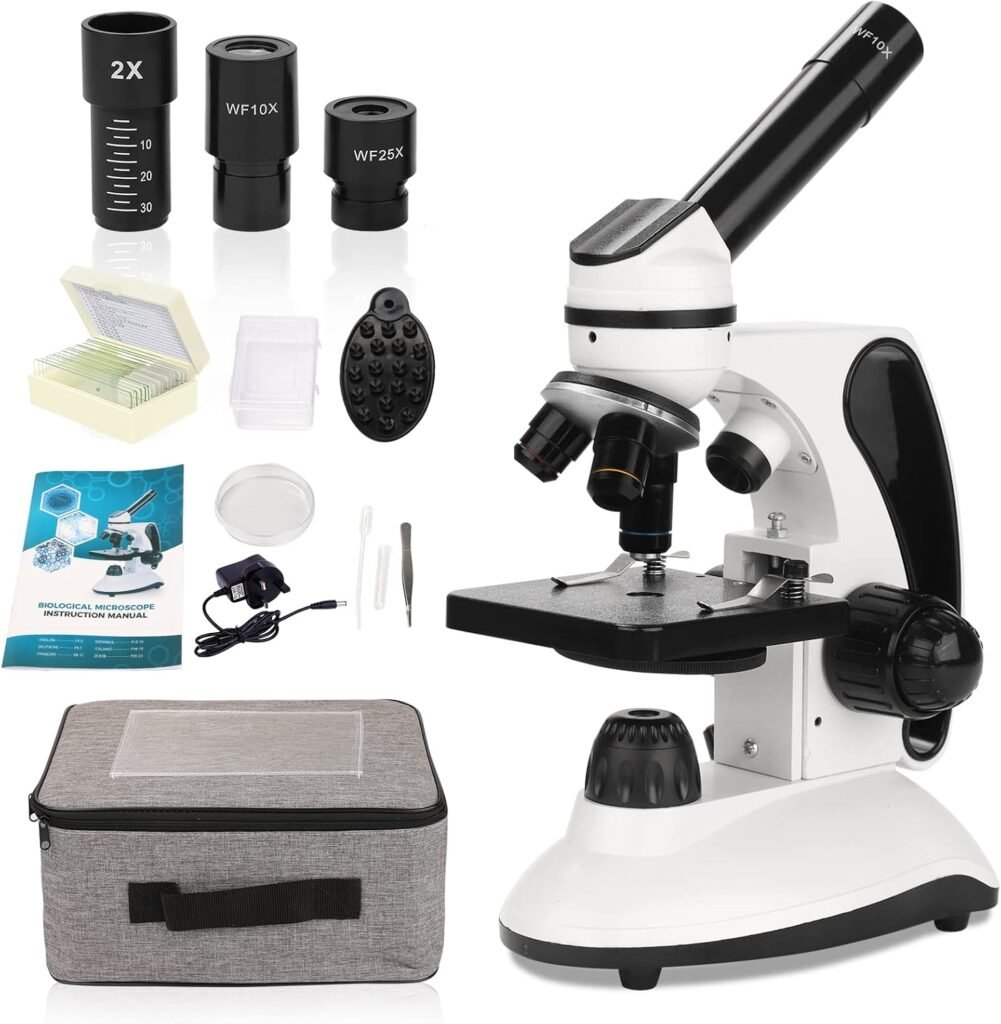 Professionele kindermicroscoop met variabele vergroting, LED-verlichting en telefoonadapter voor onderzoek en experimenten