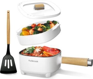 Elektrische Hotpot 2 Liter met Keramische Antiaanbaklaag – Draagbare Multicooker met Stomerfunctie – Voor Ramen, Soep, Eieren en Gebakken Rijst – 350W/800W, Wit