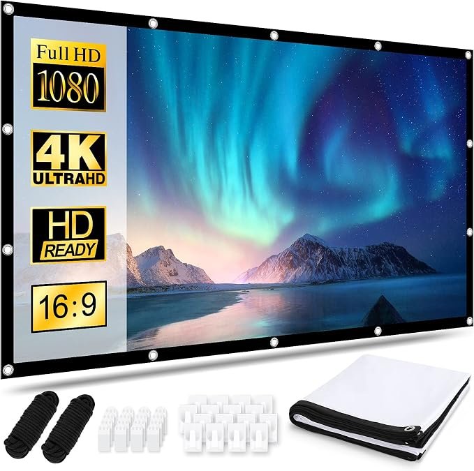Draagbaar projectiescherm 120 inch met statief, 16:9 HD-scherm voor thuisbioscoop en buitenfilms