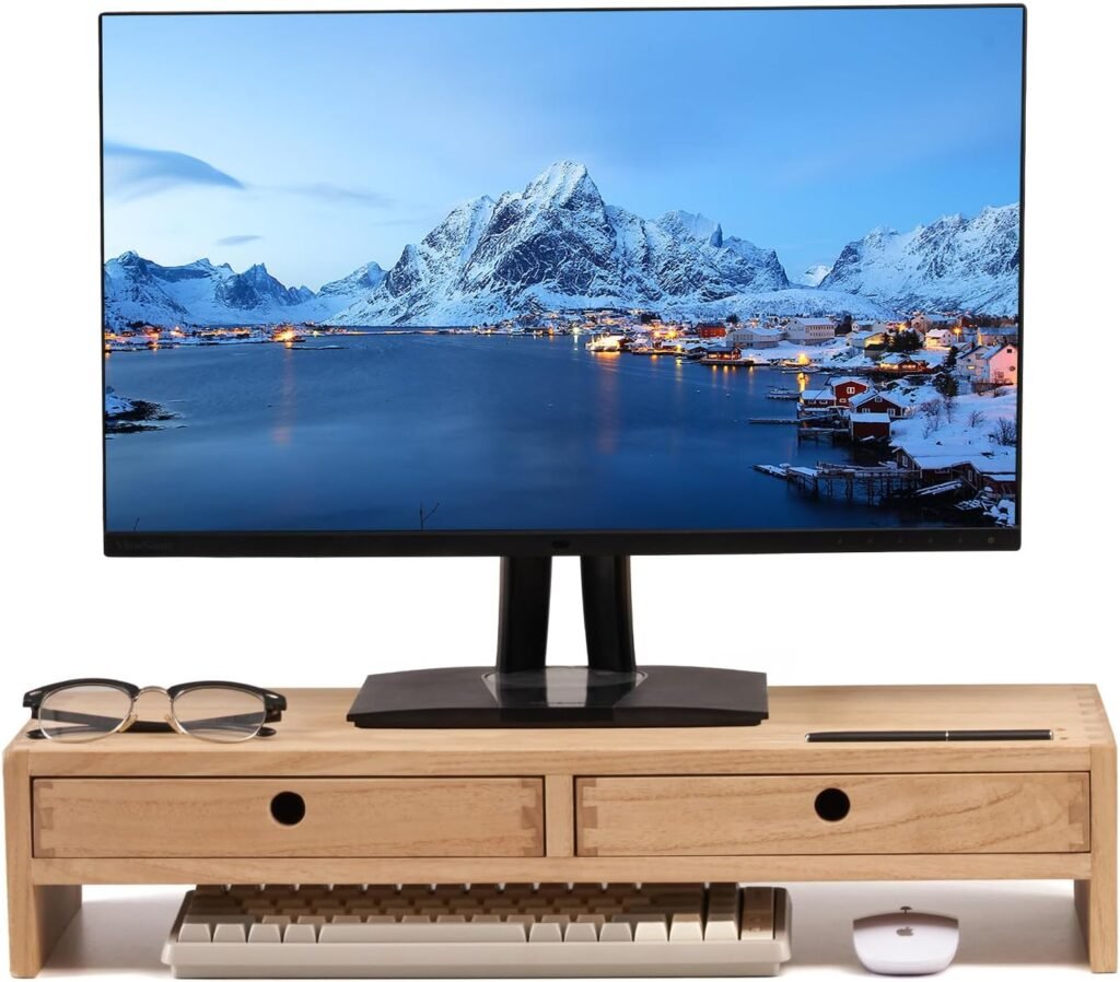 Monitorstandaard met verstelbare arm en opbergplanken voor bureau