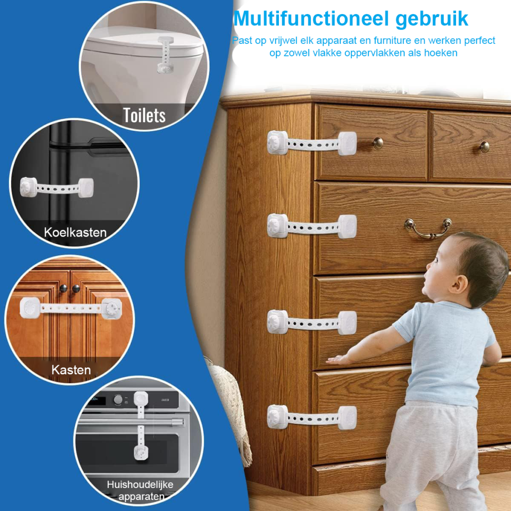 Kindersloten set zelfklevend voor kasten, laden en koelkasten zonder boren
