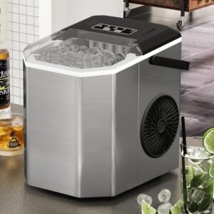 IJsblokjesmachine van RVS met Zelfreiniging – Draagbare Ice Maker voor Thuis, Keuken en Camping – 9 Kogelvormige IJsblokjes in 6 Minuten – Zilverkleurig