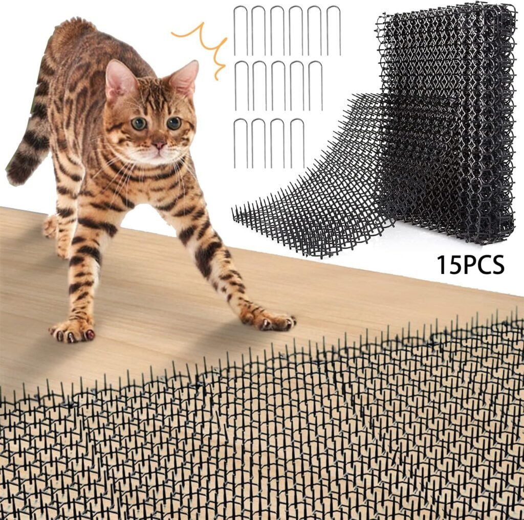 Katten verjaagmat set met 15 delen, kunststof afweermat met stekels van 200 x 28 cm voor tuin en hekwerk