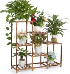 Houten Plantenrek 7 Niveaus – Decoratieve Plantentrap voor Binnen en Buiten – Plantenstandaard voor Balkon, Woonkamer en Tuin – 82 x 25 x 78 cm
