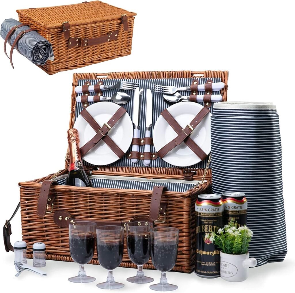 Picknickmand voor 4 personen met geïsoleerd koelvak, servies en bestek