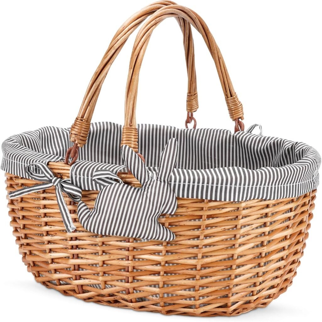 Ovale picknickmand van handgevlochten wilgen met vouwbare handvatten, geschikt als opbergmand, winkelmand en cadeau mand