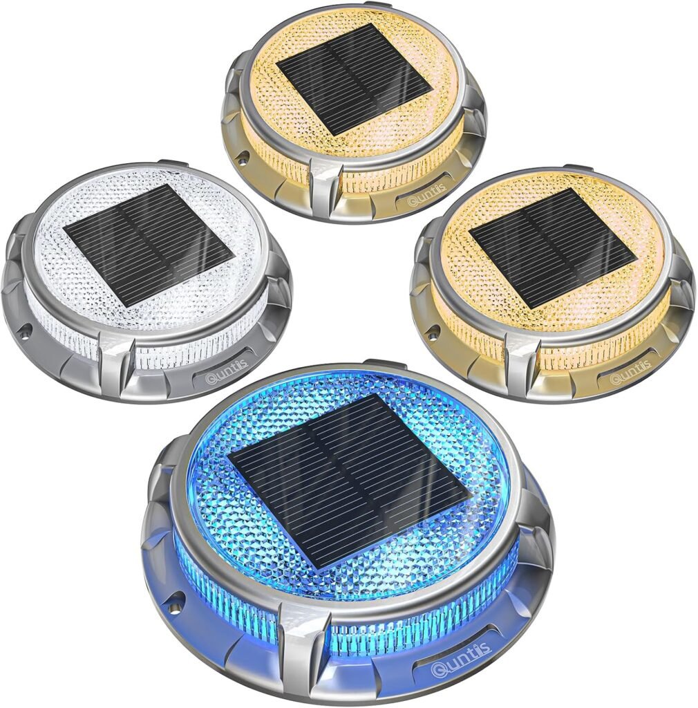Zonne-vloerverlichting buiten 4 pack met RGB-kleuren, IP68 waterdichte solar tuinspots voor pad, tuin en garage
