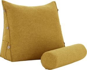 Geel ergonomisch leesrugkussen van polyester met afneembare lendensteun voor bed en bank