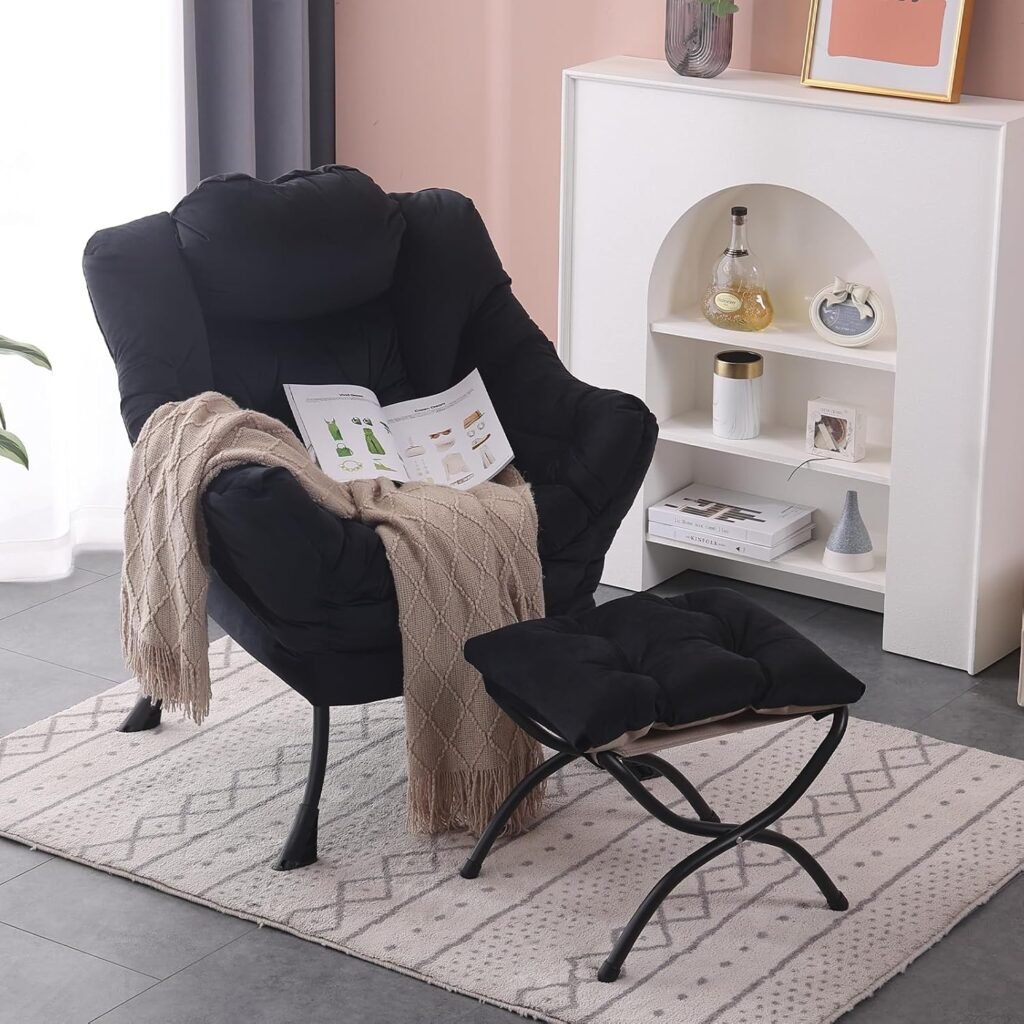 Lazy Chair met armleuningen en voetenbank, comfortabele lounge fauteuil en leesstoel voor woonkamer, slaapkamer of kantoor